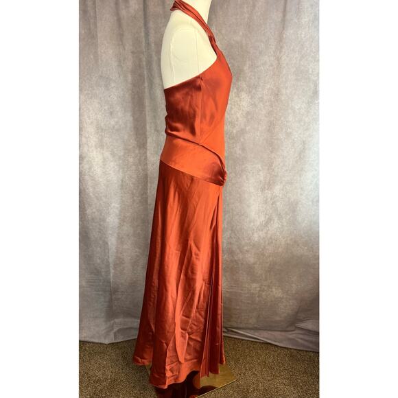 ABS  Formal Halter Keyhole Gown Satin-Style Rust Prom Gala Dress - Picture 10 of 11